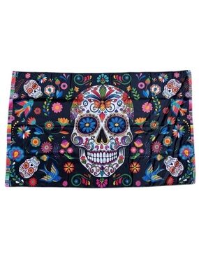 Sugar Skull Day of the Dead Floral Fiesta Banner Wall Tapestry Backdrop Decor